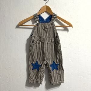 Mini Boden Striped Overalls with Blue Star Patches